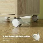 Mobiler Büro-Rollcontainer mit 6 geräuscharmen Schubladen, Druckerständer, eingelassene Griffe, 40 x 35 x 63 cm, Eiche