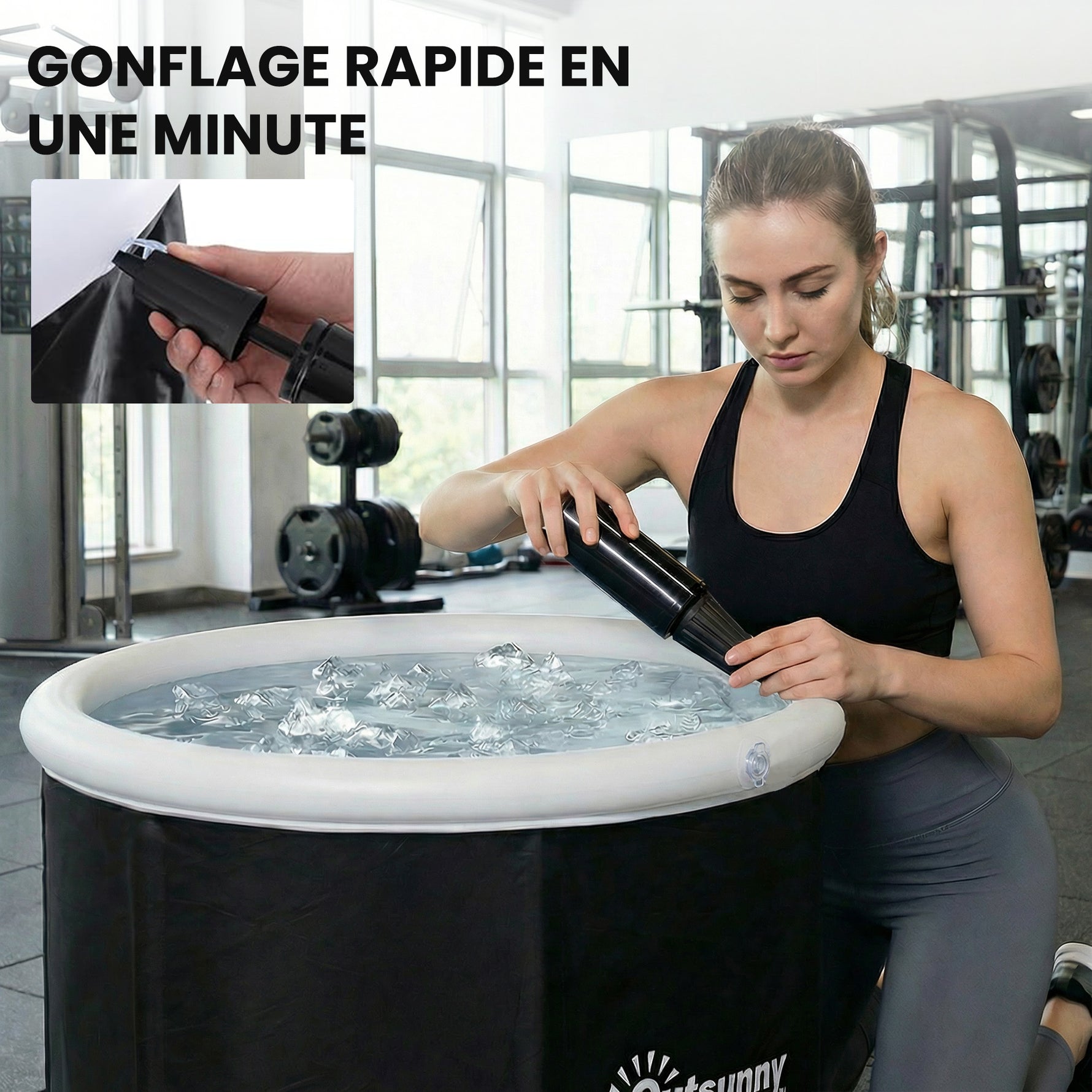Baignoire à Glace Pliable Gonflable 280 L avec Couvercle et Pompe pour Entraînement à l'Eau Froide, 78x78x71 cm, Noir