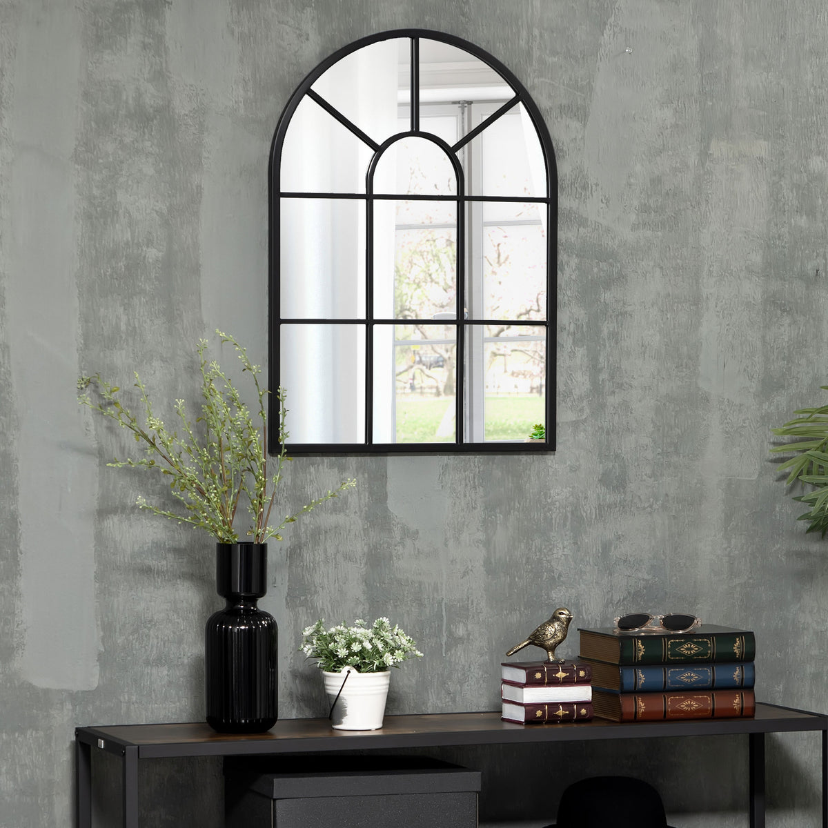 Miroir mural en métal cadre doré en forme de voûtée – 70 x 50 cm – décoration pour entrée ,chambre à coucher, salon