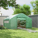 Serre de jardin 4 x 3 x 2m avec portes enroulables et grandes fenêtres, serre tunnel de jardin, vert