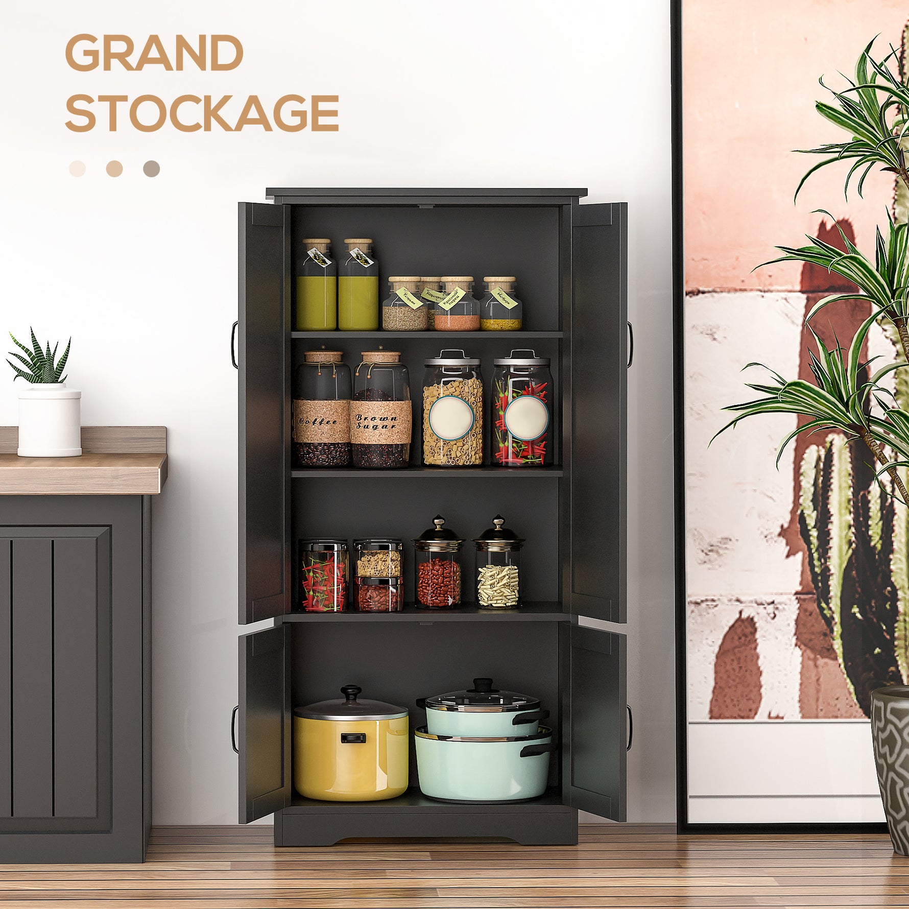Buffet de cuisine armoire de cuisine contemporaine multi-rangements 2 placards 3 étagères 60 x 30 x 123 cm noir