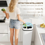 Poubelle cuisine automatique 50L en acier inoxydable, poubelle à capteur de mouvement sans contact, 33x25x84cm, blanc