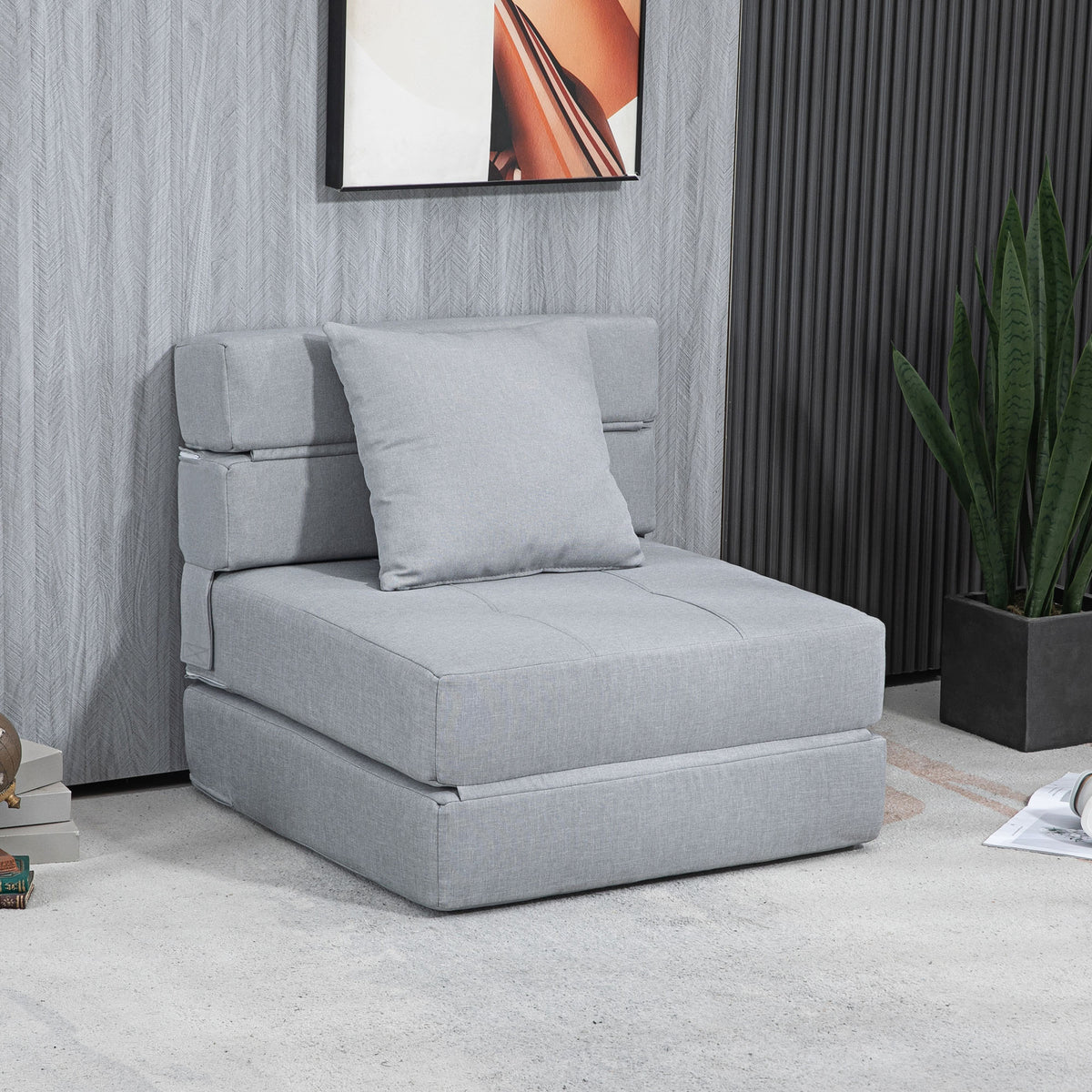 Slaapfauteuil 1-zitsbank met 1 afneembaar kussen, lichtgrijze stof