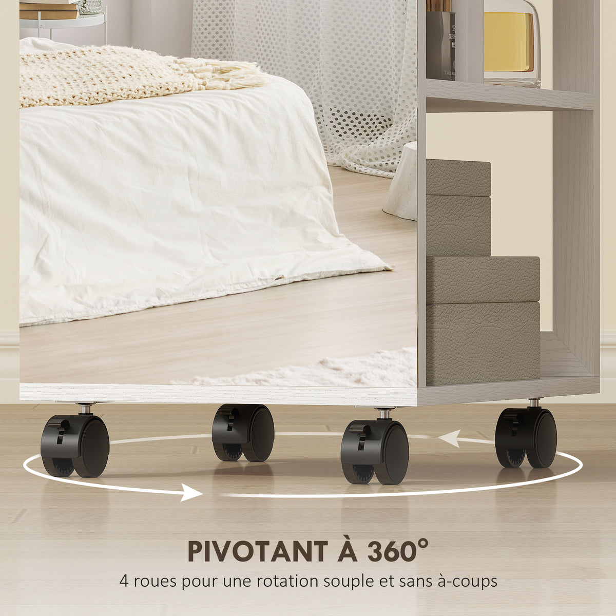 Armoire à bijoux armoire avec miroir sur pied pivotante à 360° éclairage LED 37x40x165,5cm cadre blanc, doublure noire