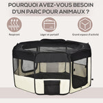 Parc enclos pliable pour chien chat petits animaux octogonal en tissu Oxford et acier - Ø 120 x 58H cm - noir et crème