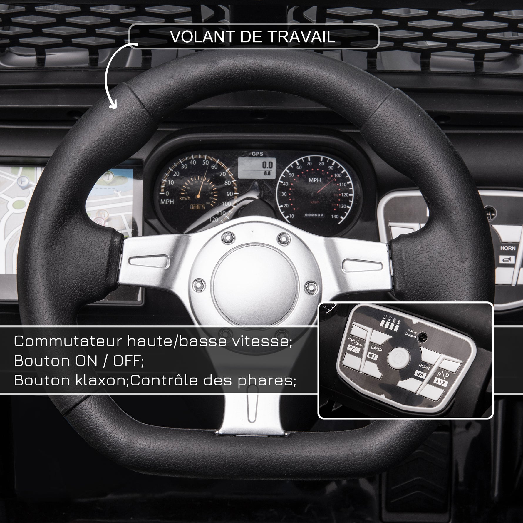 Voiture électrique pour enfants 12V avec télécommande, suspension à 4 roues, phares et klaxon, MP3, vitesse 3-5 km/h, pour 3-6 ans - noir
