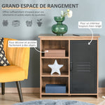 Industrielles Buffet - Standregal mit 3 Fächern und Schranktür - aus Holz und schwarzem Metall