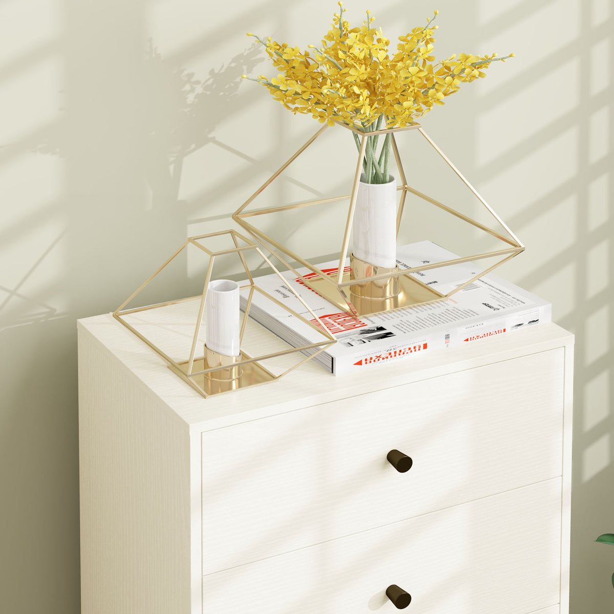 Commode 5 tiroirs, meuble de rangement haut et étroit, style moderne pour chambre à coucher, salon - 47x29x95cm, crème