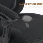 Chaise bureau ergonomique, fauteuil de bureau en maille avec appuie-tête réglable, support lombaire, 64x64x124cm, noir