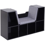 Bibliothèque banc 2 en 1 avec coussins de siège, étagère cube 6 compartiments ouverts et 2 niveaux, meuble de rangement pour salon, chambre à coucher, bureau, 102 x 30 x 61 cm, noir