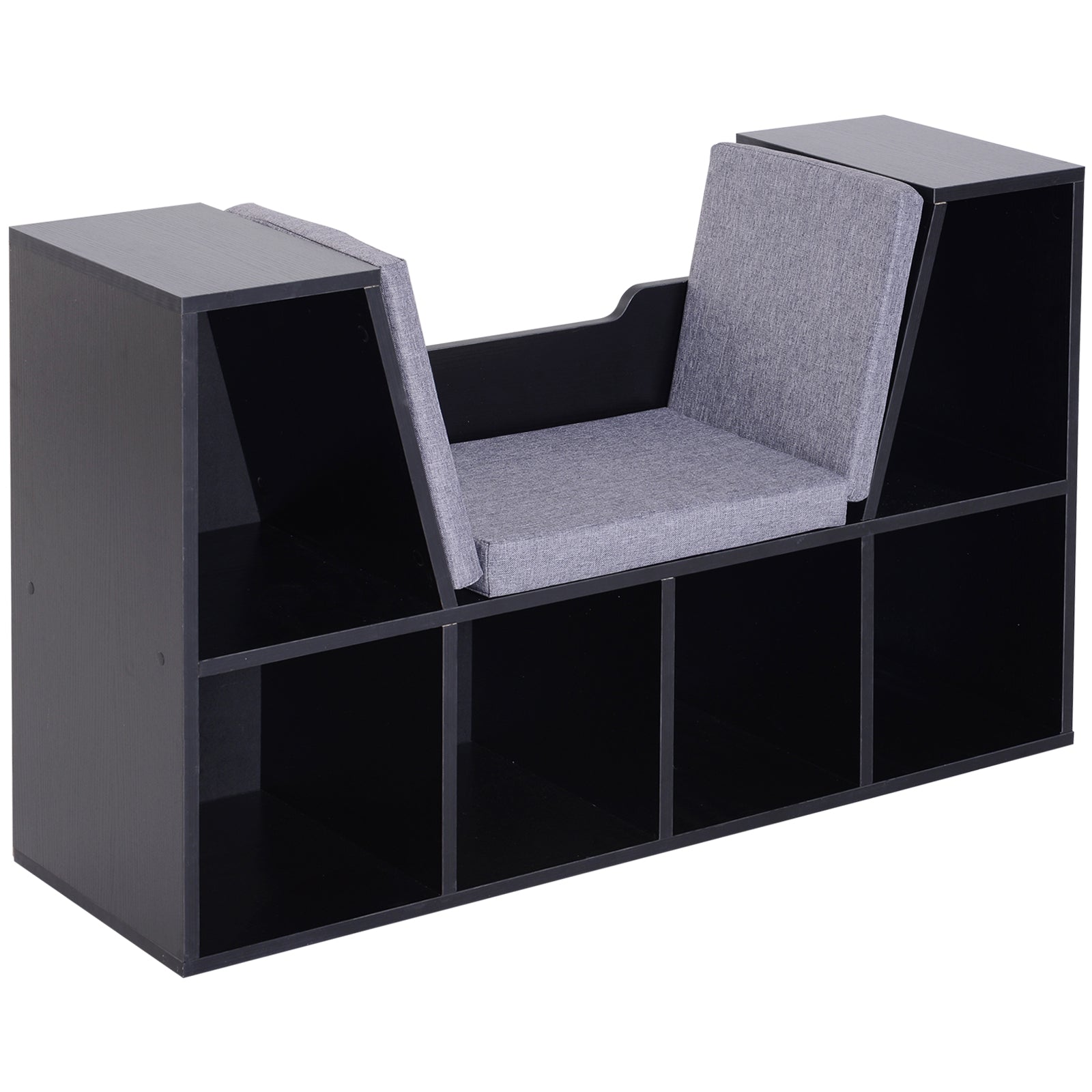 Bibliothèque banc 2 en 1 avec coussins de siège, étagère cube 6 compartiments ouverts et 2 niveaux, meuble de rangement pour salon, chambre à coucher, bureau, 102 x 30 x 61 cm, noir