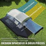 Tente de Camping Tunnel pour 4 Personnes Imperméable 3000mm Double Couche Hauteur 190cm Bleu Foncé