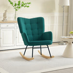 Fauteuil à bascule rocking chair revêtement en velous structure en acier 71 x 98 x 101 cm Vert
