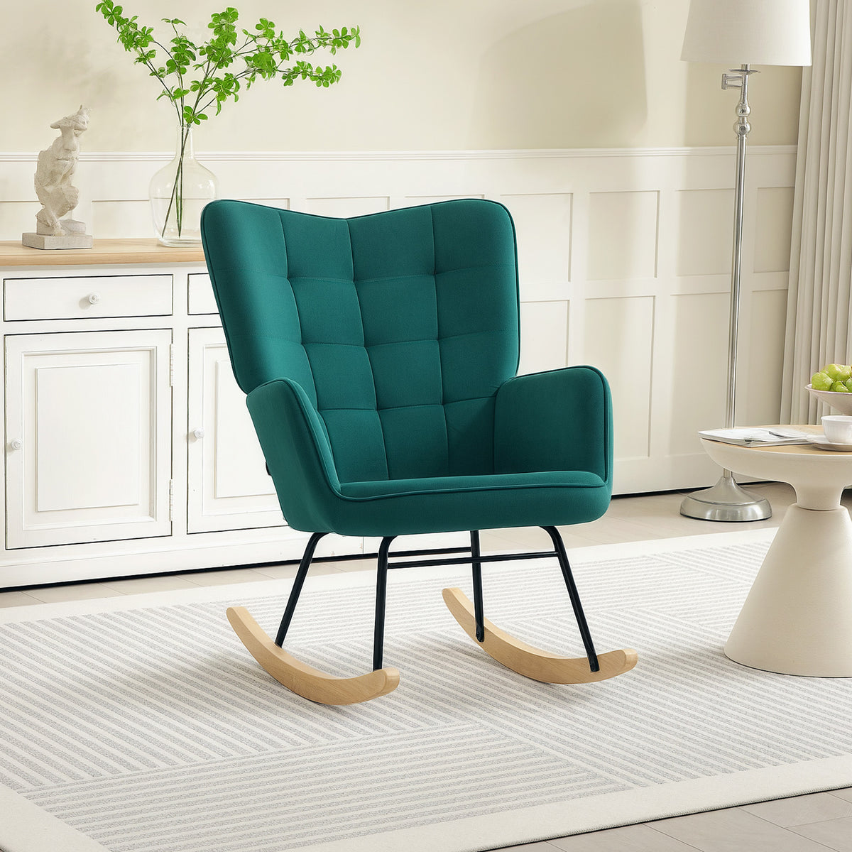 Fauteuil à bascule rocking chair revêtement en velous structure en acier 71 x 98 x 101 cm Vert