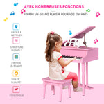 Kinder-Flügel aus Holz Kinderklavier 30 Tasten - inkl. Hocker und Notenständer - Musikinstrument - MDF rosa