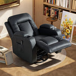 Fauteuil inclinable de massage et chauffage, fauteuil de relaxation, dossier réglable, pivotant 360°, 82x99x103cm, noir