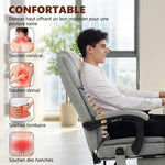 Fauteuil Bureau Massant Vibrant et Chauffant, Chaise Bureau Ergonomique en Velours Imprimé, Dossier Inclinable, Gris