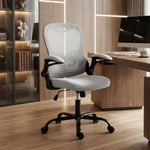 Chaise Bureau Ergonomique, Fauteuil de Bureau Maille, Accoudoirs Relevables, Hauteur Réglable, Fonction Bascule, Gris