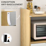 Meuble desserte de cuisine pour micro-ondes avec placard tiroir étagère réglable 58 x 40 x 118 cm naturel et blanc
