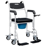 Silla con inodoro para adultos con ruedas, silla con inodoro para ducha con reposapiés, respaldo y reposabrazos, 53x97x97 cm, negro