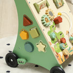 Trotteur en bois pour bébé 18+ mois, chariot de marche, contrôle de vitesse, centre d'activités, 33,5x36x46,8cm, vert