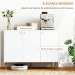 Buffet meuble de rangement avec 2 placard 3 portes étagères ajustables pieds dorés en acier 107 x 35 x 77 cm blanc