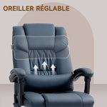 Fauteuil de bureau massant, repose-pied, hauteur réglable, dossier inclinable, télécommande filaire, 66x75x122cm, bleu