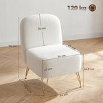 Armless Living Room Chair, Upholstered Bouclé Fabric Accent Chair, Thick Cushion, Wide Seat, White