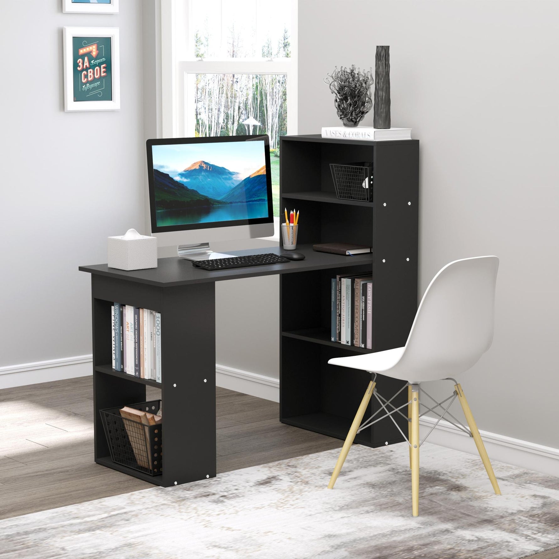 Bureau informatique, bureau avec rangement, 6 compartiments ouverts, table d'ordinateur pour chambre, studio