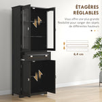 Buffet haut armoire de cuisine 4 portes dont 2 portes vitrées et 1 tiroir hauteur 160 cm avec étagères en bois noir