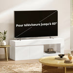 Meuble TV 2 portes pour téléviseurs jusqu'à 60 pouces, meuble télé avec placard et étagère ouverte, blanc