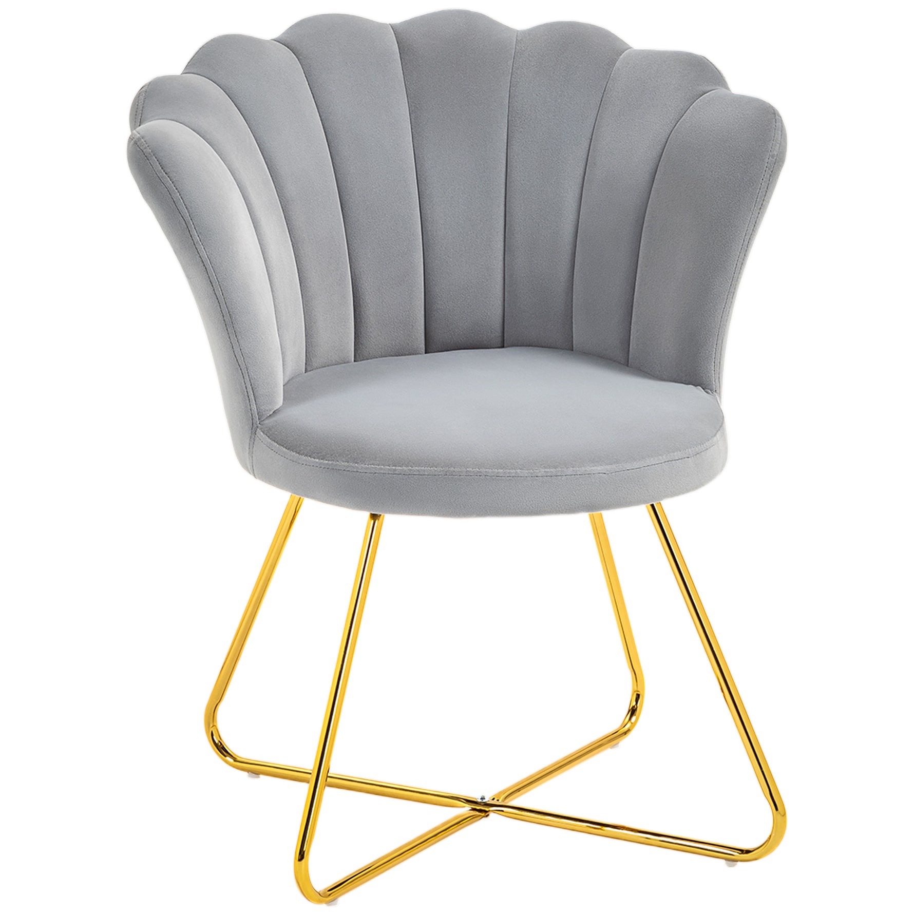 Fauteuil coquillage chaise coiffeuse fauteuil en velours fauteuil de salon avec pieds en acier 69 x 64 x 80 cm gris