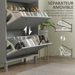 Meuble à chaussures 24 paires avec 3 tiroirs rabattables et étagères réglables, 80x23,5x121cm, gris