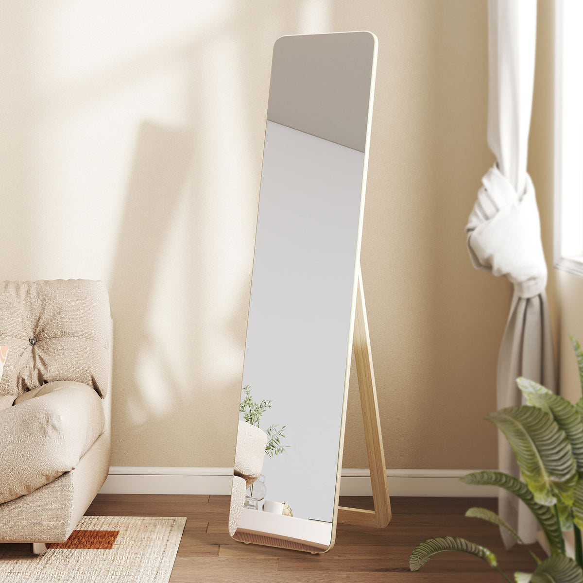 Espejo de pie y de pared rectangular dim. 37L x 43a x 156Al cm madera natural