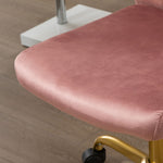Chaise de bureau fauteuil pivotant 360° ergonomique hauteur réglable revêtement velours  rose et doré