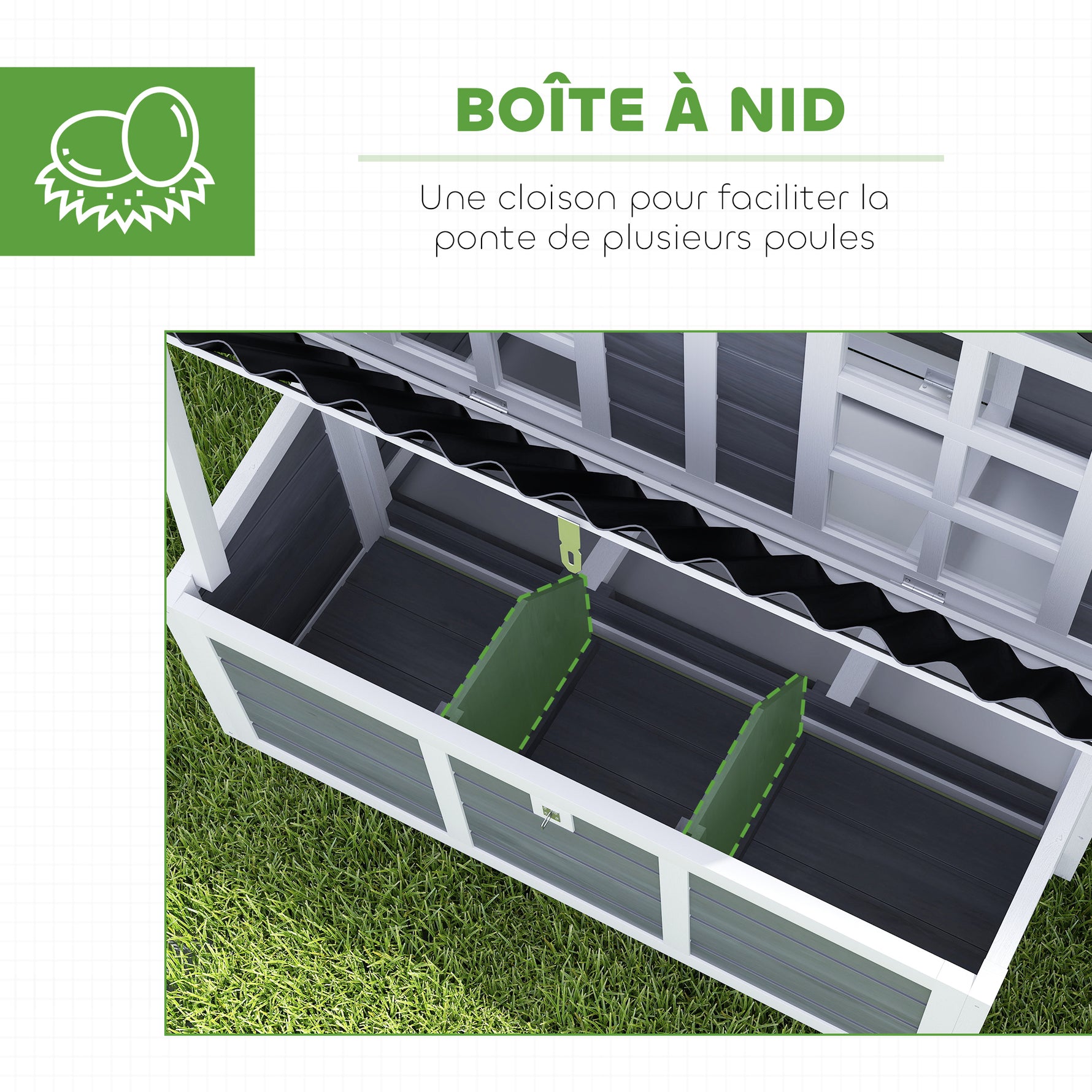 Poulailler en bois XL avec nichoir 3 compartiments tiroir amovible toit imperméable porte-rampe 100x86x100cm gris