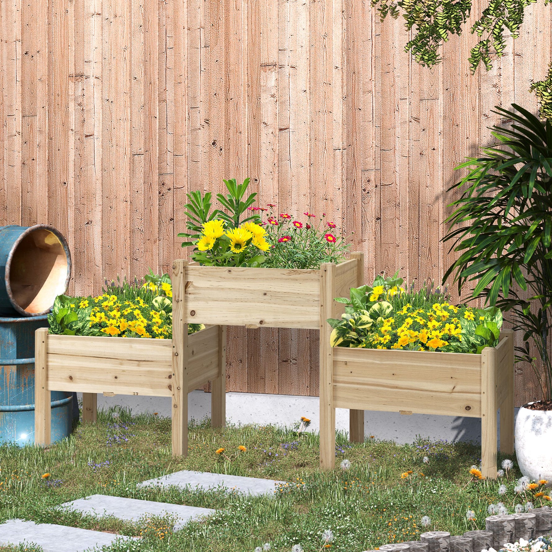 Jardinière sur Pieds carré Potager 2 étages dim. 184L x 45l x 80H cm Inserts d'irrigation Bois Sapin pré-huilé