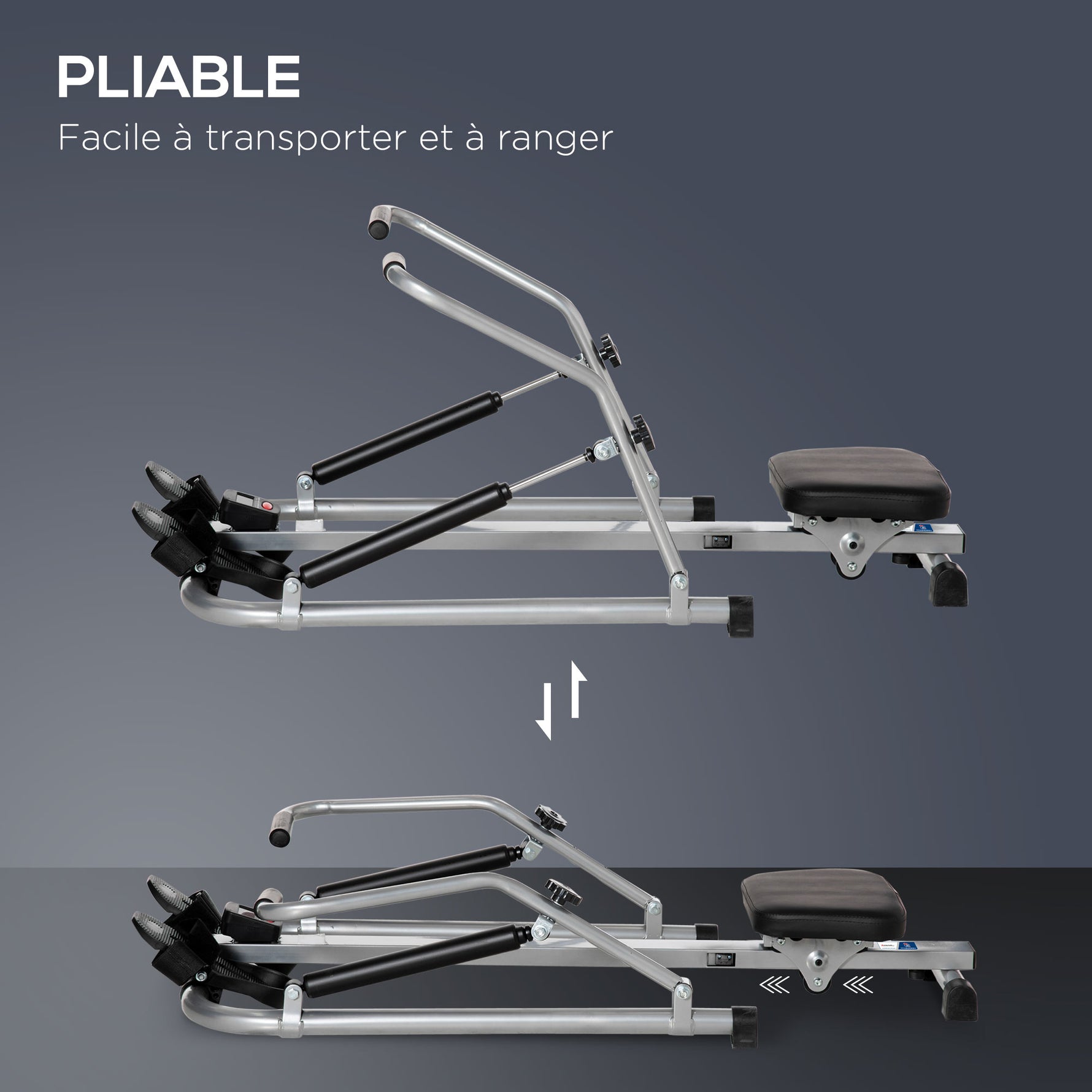 Rameur d'appartement pliable - Collaboration .fr x FFHandball - 3 niveaux de résistance écran multifonction, acier