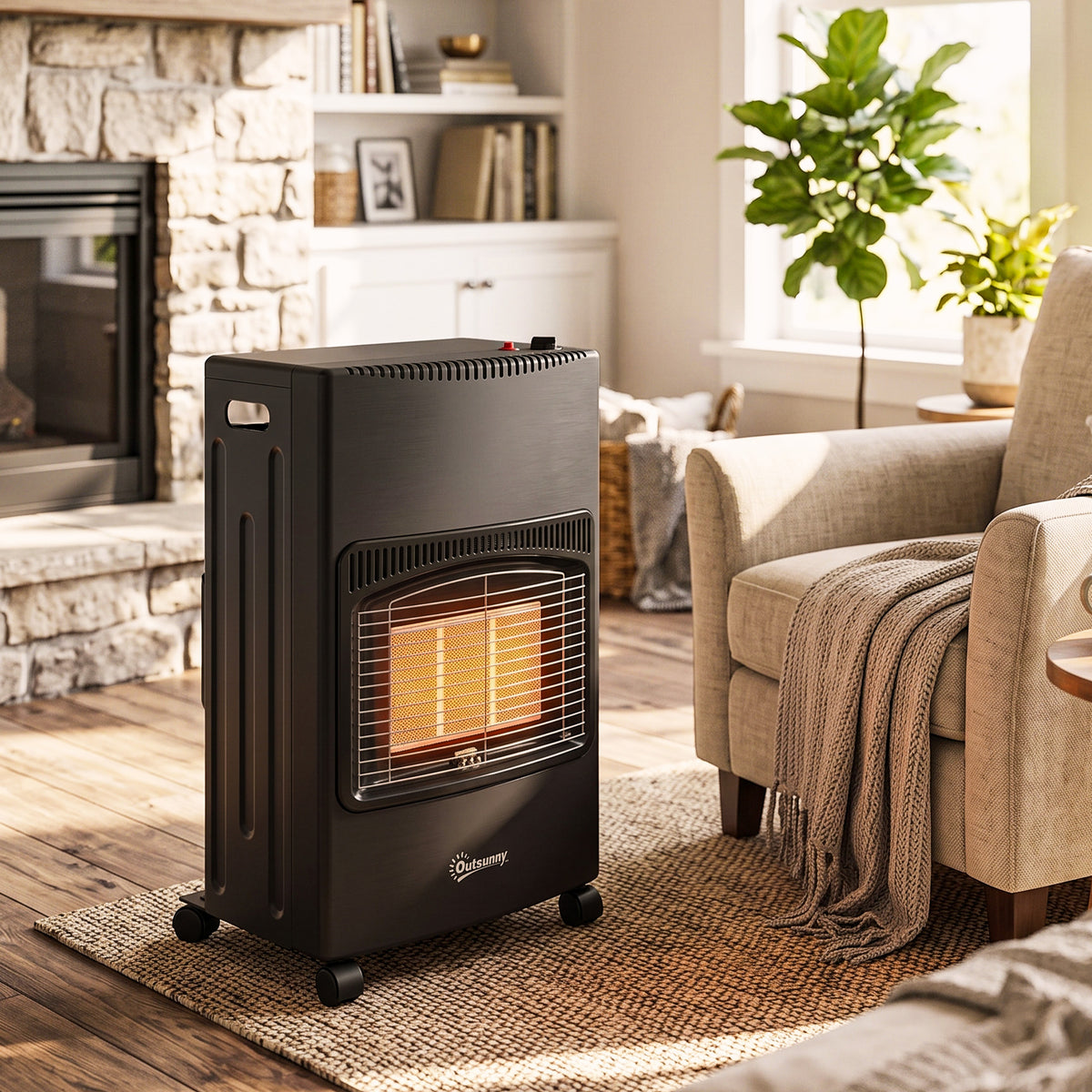 Calefactor a gas Estufa de gas 4200W infrarroja plegable 3 potencias Sistema ODS antivuelco Funda 46x42x75cm Negro