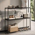 Table Console en Acier 2 Étagères Design Moderne pour Salon Entrée Couloir 100 x 30 x 87 cm Noir