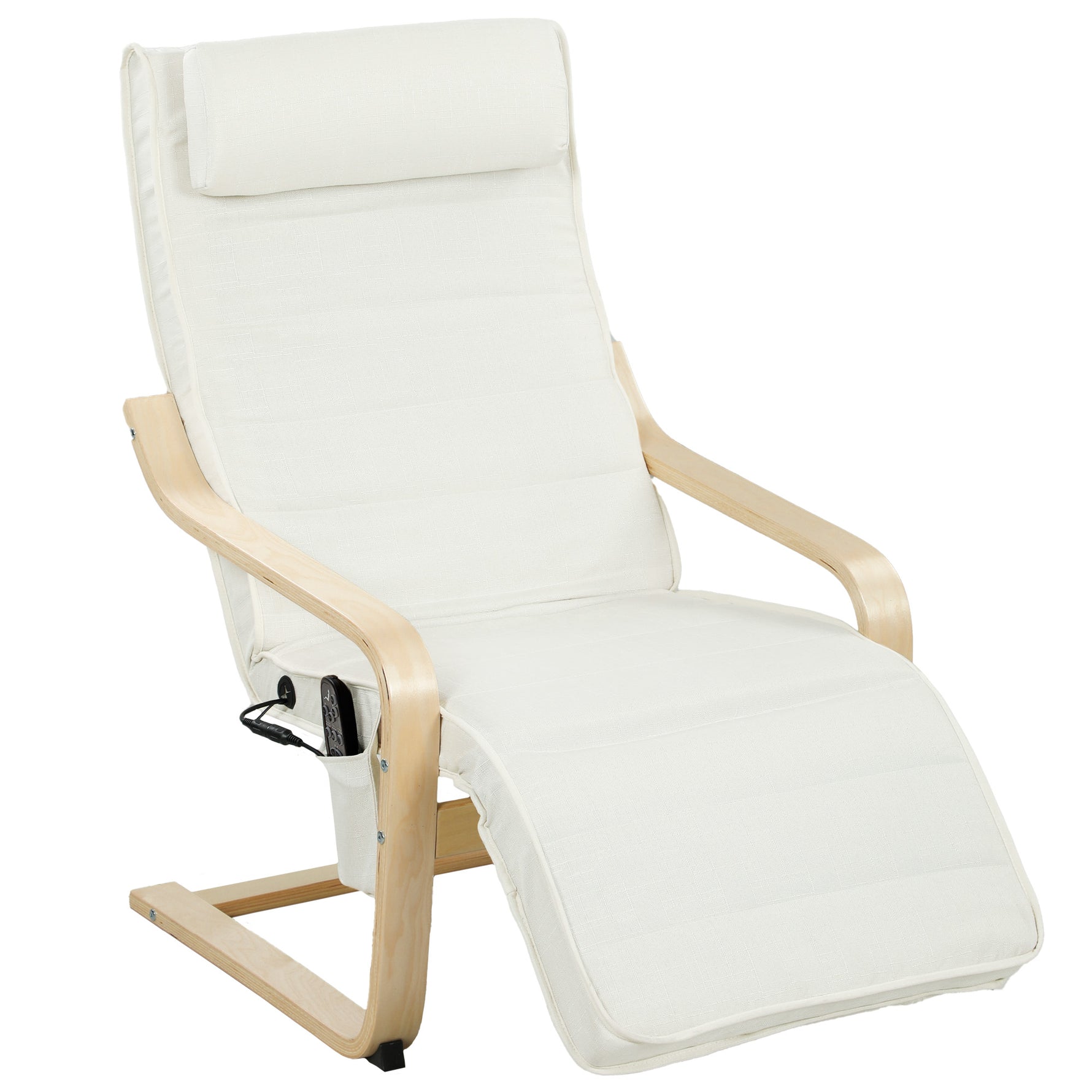 Fauteuil de salon fauteuil relax massant et chauffant dossier haut, appui-tête et repose-pieds, 67 x 95 x 101 cm, crème