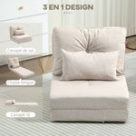Chauffeuse canapé-lit convertible fauteuil 1 place avec 1 coussin avec dossier réglable, beige