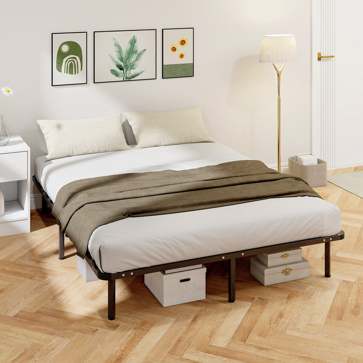 Bettrahmen 160 x 190 cm, Doppelbett aus Massivholz mit Lattenrost und Fußteil, Stauraum darunter, schwarz
