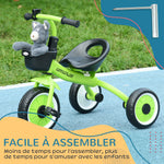 Tricycle enfants avec sonnette et panier selle réglable avec dossier - pour enfant de 2 à 5 ans vert