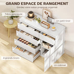 Commode 5 tiroirs, buffet salon, meuble de rangement, étagère réglable et porte à fermeture douce, 100x40x80cm, blanc