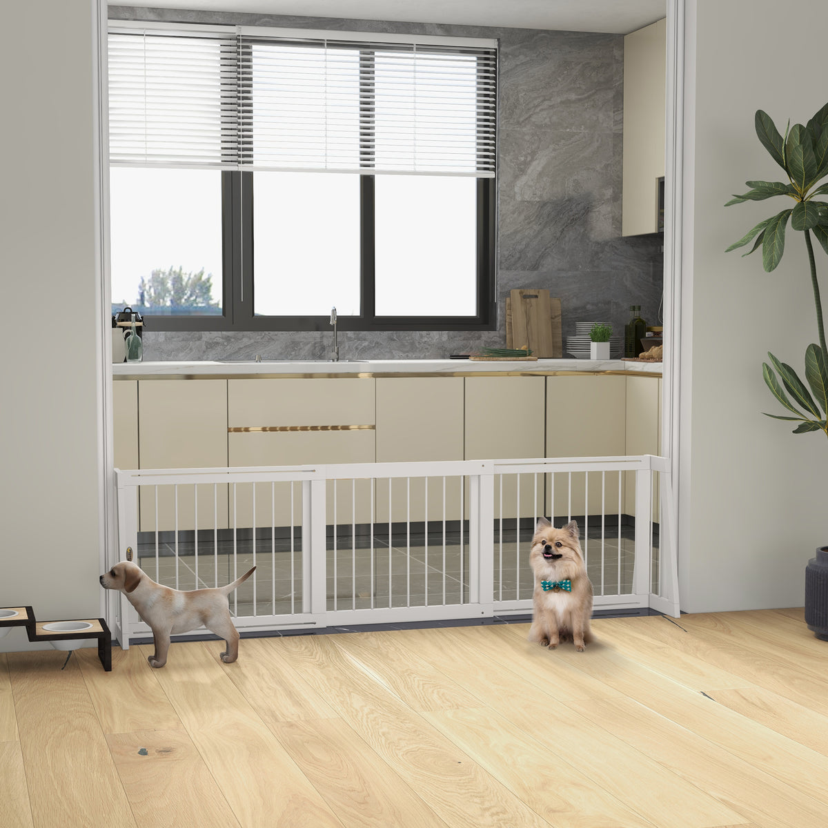 Cancelletto di sicurezza per cani, barriera protettiva a 3 pannelli, estensibile 71-190 cm, in legno - bianco