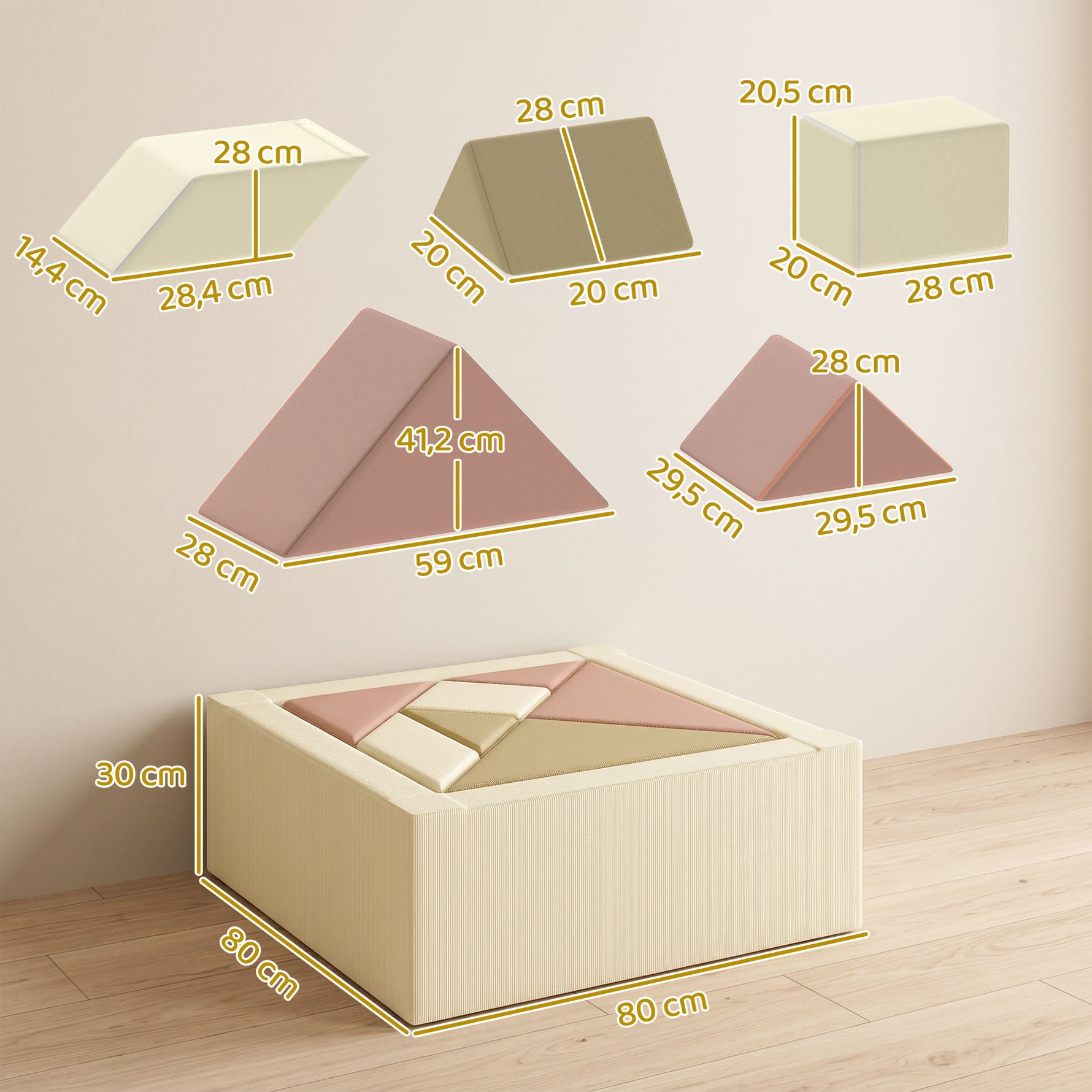 Parcours motricité bébé 9PCS avec piscine à balles, module en mousse souple avec housse en velours côtelé, multicolore
