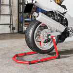 Béquille roue avant arrière charge 390kg béquille d'atelier moto bras réglable en acier, fourche en forme de U + L rouge