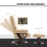 Fauteuil relax inclinable 135° grand confort pivotant 360° avec repose-pieds revêtement PU beige