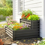 Carré potager de jardin fond ouvert 2 étages pour herbes légumes fruits fleurs 120 x 101 x 58 cm gris foncé